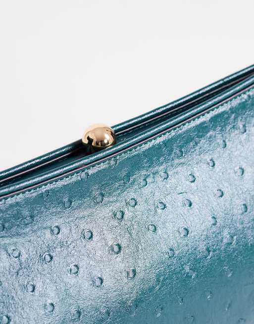 Topshop Alice medium clutch purse in teal ostrich effect, 3 of 4