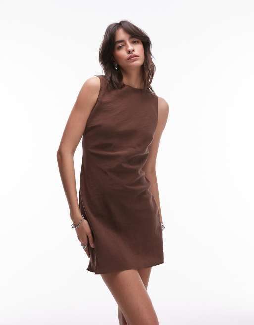Topshop – Aline – Rückenfreies Minikleid aus Cupro in Braun, 4 von 4