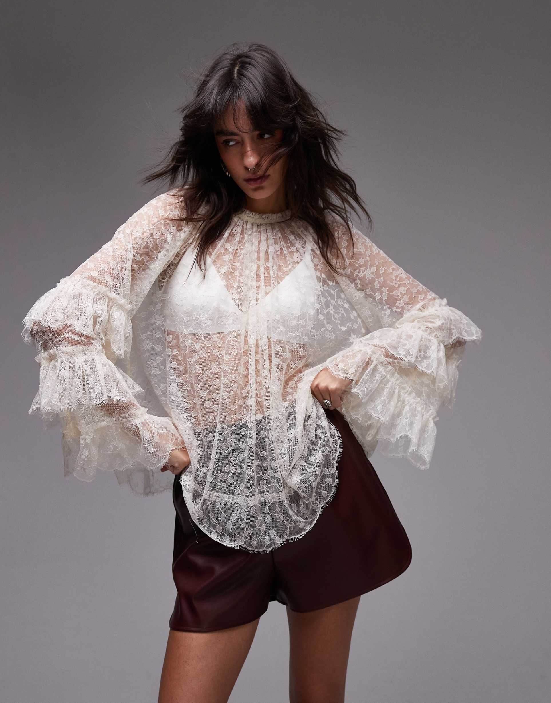 topshop all over lace top in ivory
