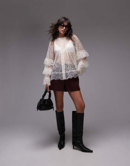 Topshop all over lace top in ivory