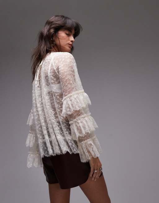 Topshop all over lace top in ivory
