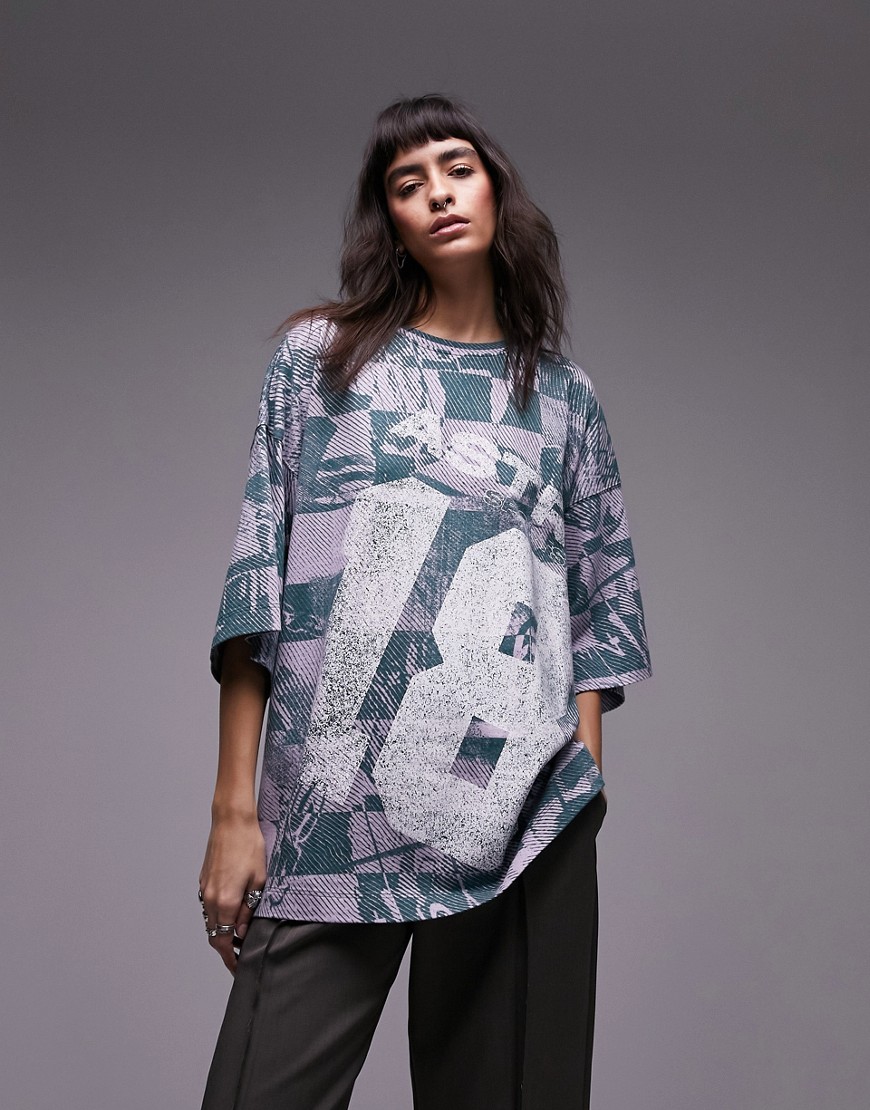 Topshop all over print sporty oversized tee in multi