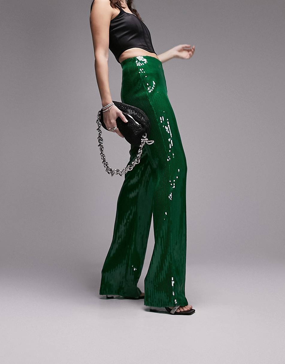Topshop all over sequin trousers in green