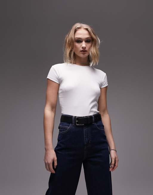 Topshop - Alledaags T-shirt met lange pasvorm in wit