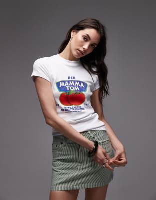 Topshop - Alltags-T-Shirt aus Jersy in Weiß mit „Momma Tom"-Grafik