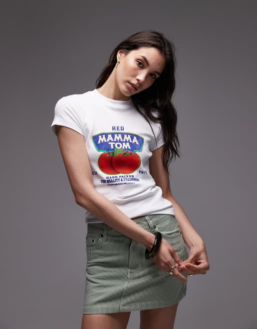 Topshop – Alltags-T-Shirt aus Jersy in Weiß mit „Momma Tom“-Grafik
