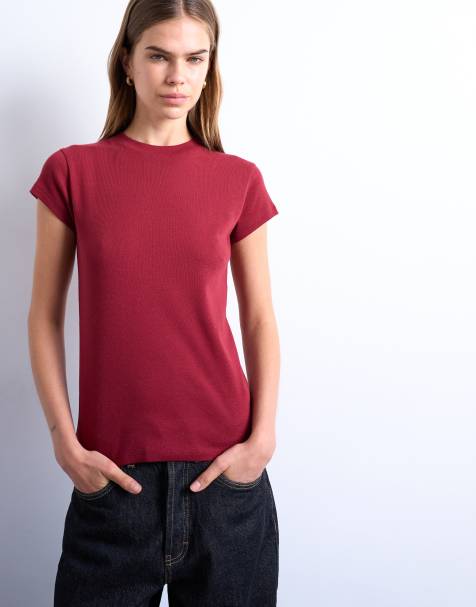 Topshop – Alltags-T-Shirt in Dunkelrot - view 1