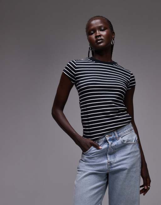Topshop – Alltags-T-Shirt in Marineblau gestreift 