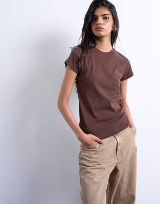Topshop - Alltags-T-Shirt in Schokobraun-Brown