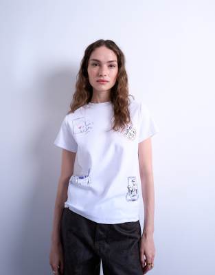 Topshop - Alltags-T-Shirt in Weiß mit Kritzel-Print