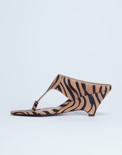 Ally real leather toe thong wedge sandal in tiger pony