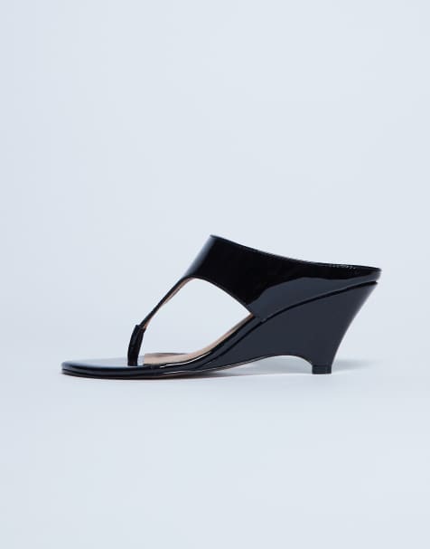 Topshop Ally toe thong wedge sandal in black - view 1