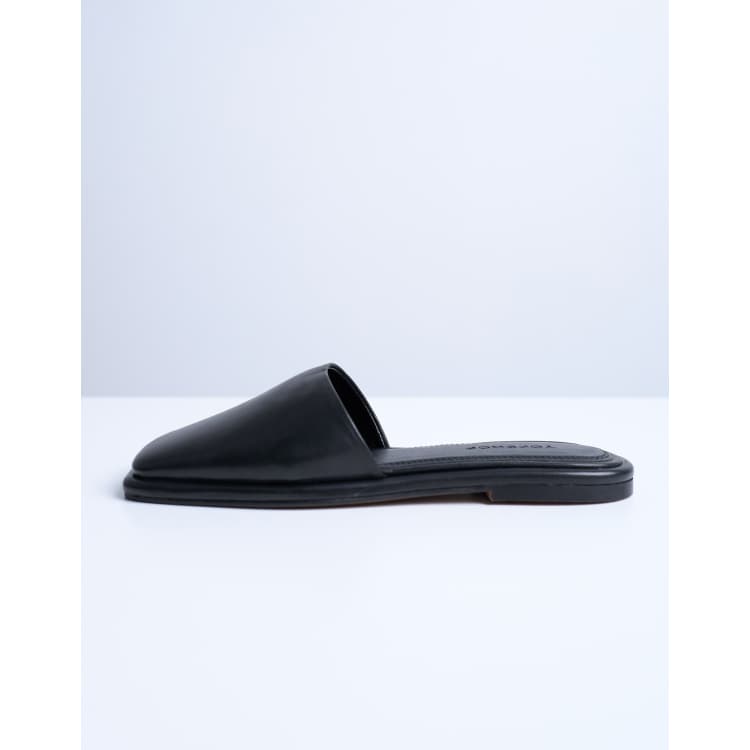 Topshop Almina leather square toe mules in black | ASOS