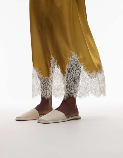 Topshop Almina leather square toe mules in off-white - view 1