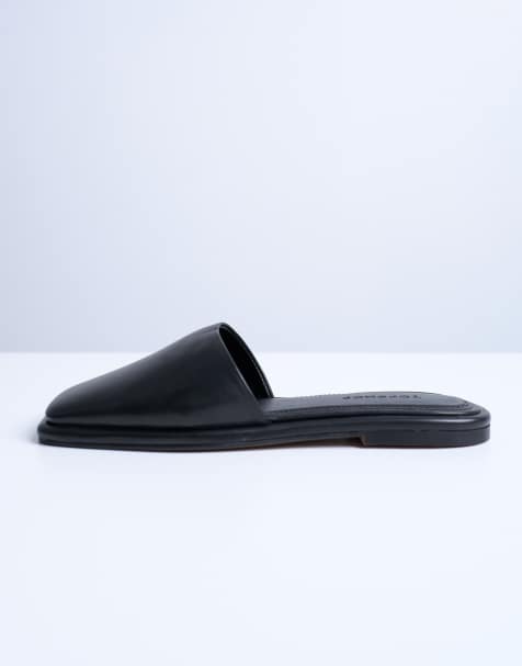 Topshop - Almina - Muiltjes van echt leer met vierkante neus in zwart - view 1