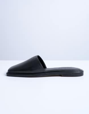 Topshop - Almina - Mules à talon carré en cuir véritable - Noir