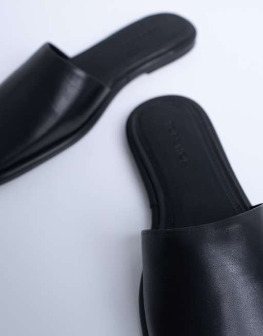 Topshop Almina real leather square toe mules in black | ASOS