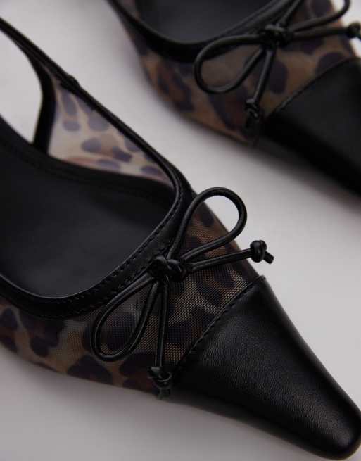 Topshop Alya mesh slingback mid heel court shoes in leopard print