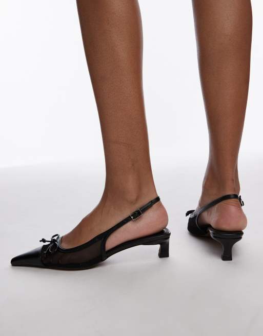 Topshop - Alya - Sorte pumps i mesh med slingback-rem og mellemhøj hæl, 3 af 4