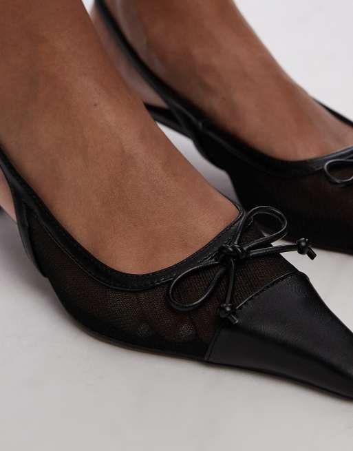 Topshop – Alya – Svarta pumps i mesh med hälrem och halvhög klack, 4 av 4
