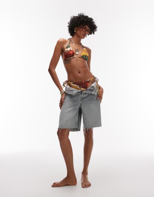 Topshop Amalfi triangle bikini top in multi