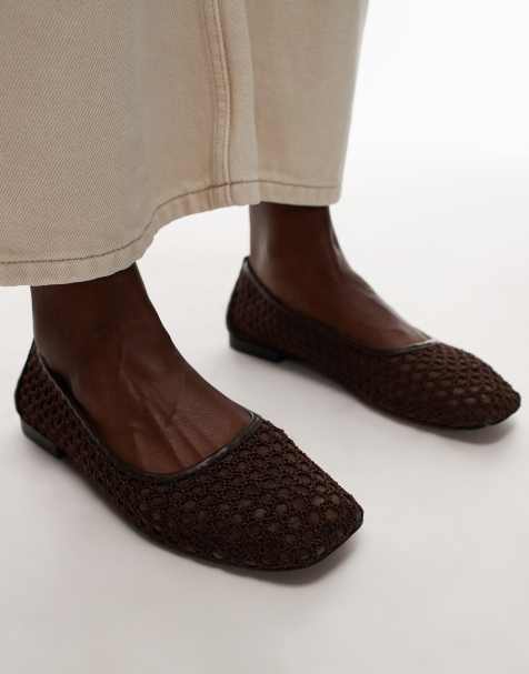 Topshop - Amara - Ballerina's van gehaakt mesh in chocoladebruin - view 1