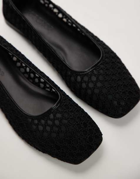 Topshop Amara crochet mesh ballet in black - view 1