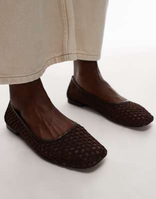 Topshop Topshop Amara crochet mesh ballet in chocolate-Brown