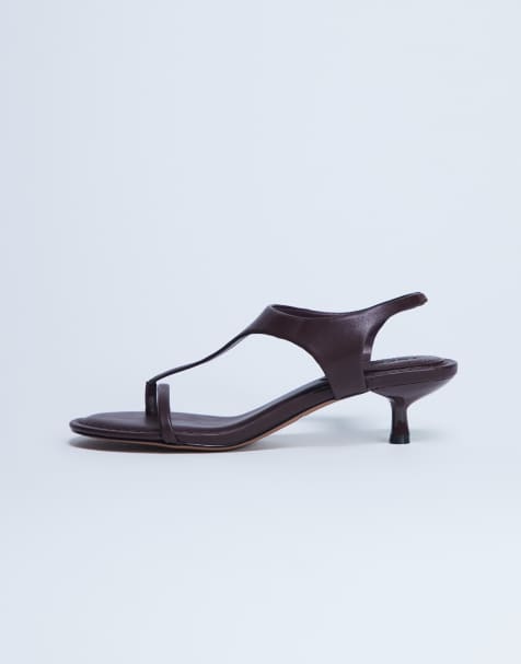 Topshop – Amber – Bordowe japonki na średnim obcasie - view 1