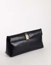 Topshop Amber oversized fold over clutch bag with gold hardware in black