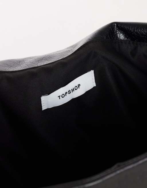 Topshop Amber oversized  fold over clutch bag with hardware in black, 2 of 4
