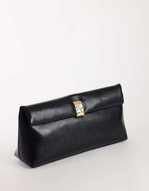Topshop Amber oversized  fold over clutch bag with hardware in black, 3 of 4