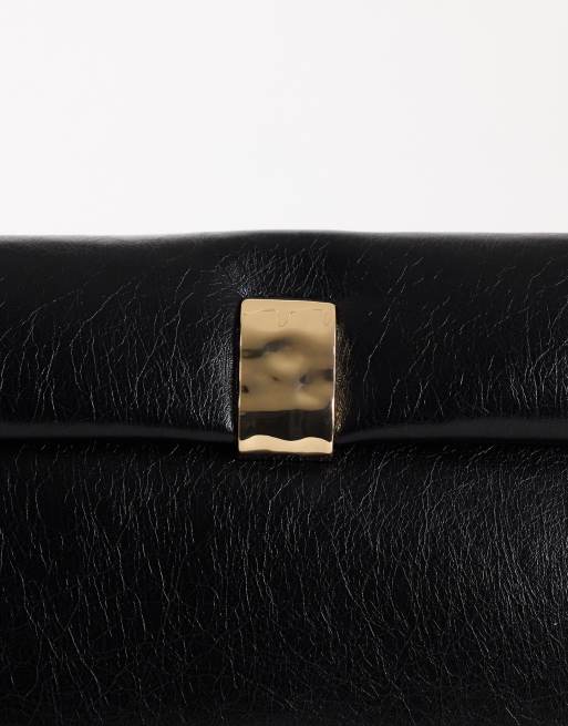 Topshop Amber oversized  fold over clutch bag with hardware in black, 4 of 4