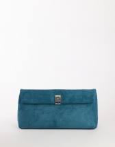 Topshop Amber oversized suedette fold over clutch bag with hardware in teal
