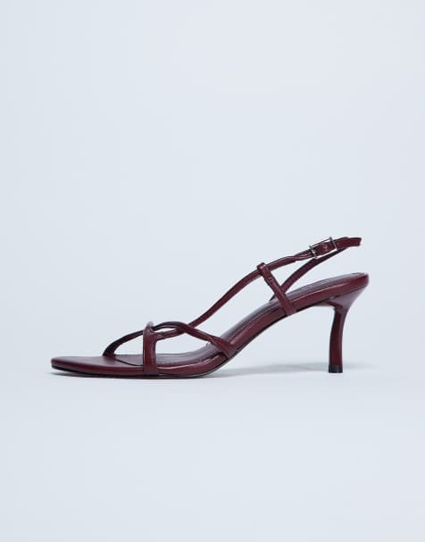 Topshop Amelia minimal mid heel sandal in burgundy - view 1