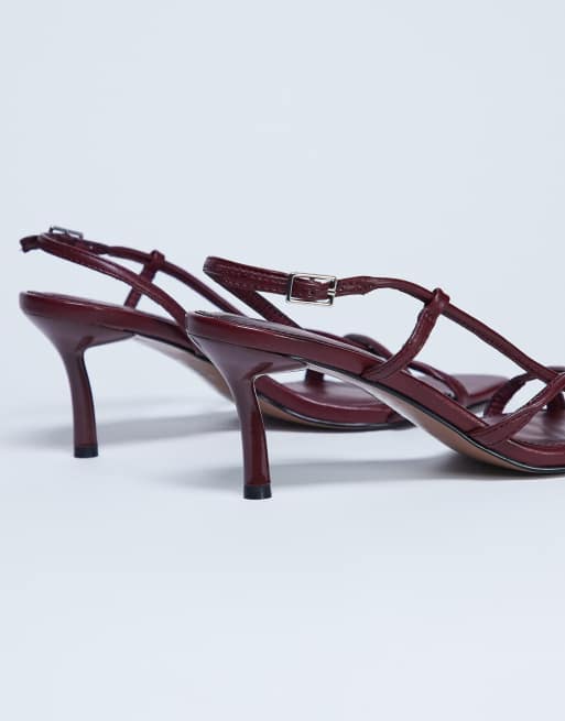 Topshop Amelia minimal mid heel sandal in burgundy, 4 of 4