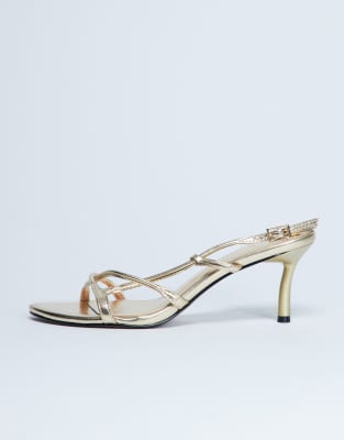 Topshop Amelia minimal mid heel sandal in gold