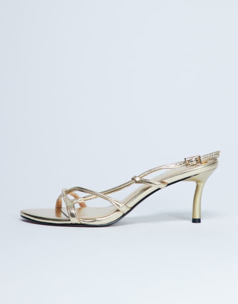 Topshop Amelia minimal mid heel sandal in gold - view 1