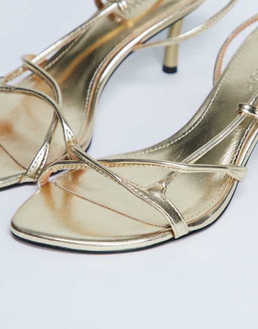 Topshop Amelia minimal mid heel sandals in gold, 2 of 4