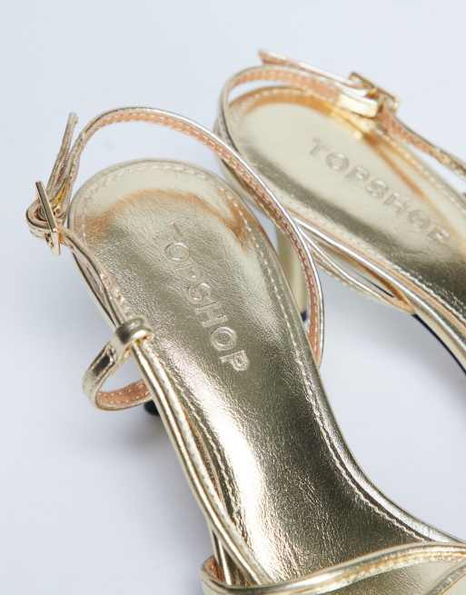 Topshop Amelia minimal mid heel sandals in gold, 3 of 4