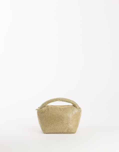 Topshop Ammie small embellished grab bag in gold - view 1