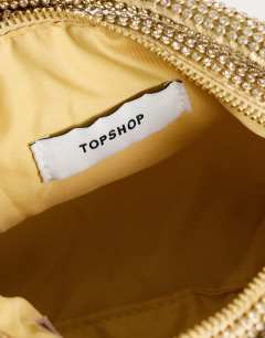 Model wearing Ammie small embellished grab bag in gold