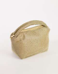 Model wearing Ammie small embellished grab bag in gold