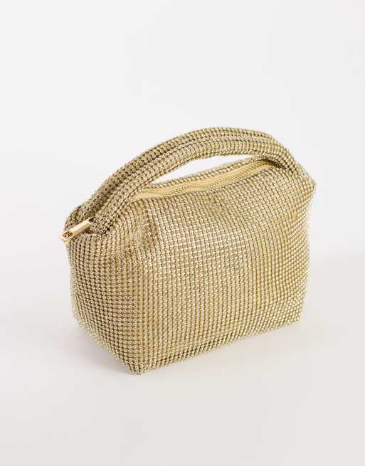 Topshop Ammie small embellished grab bag in gold, 3 of 4