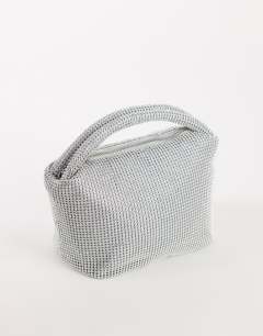 Model wearing Ammie small embellished grab bag in silver