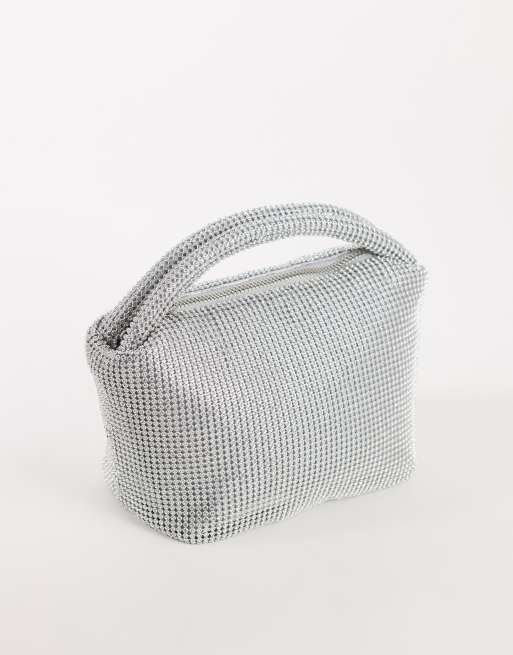 Topshop Ammie small embellished grab bag in silver, 3 of 4