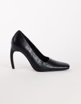Topshop Amos chiselled banana heel court shoe in black