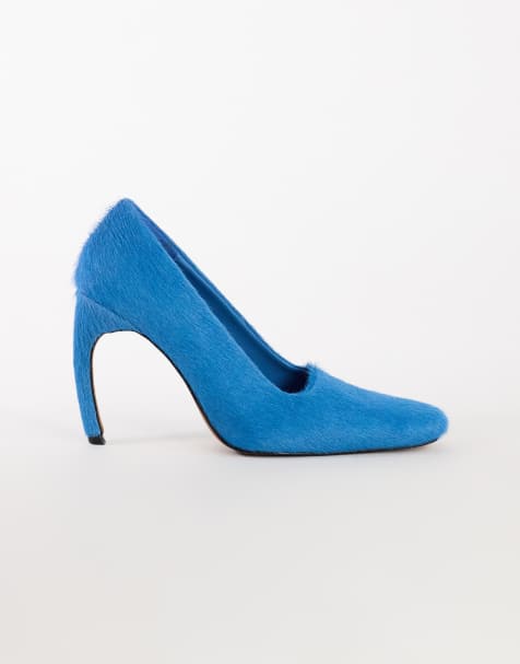 Topshop - Amos - Décolleté in vera pelle blu effetto cavallino con tacco a banana cesellato - view 1