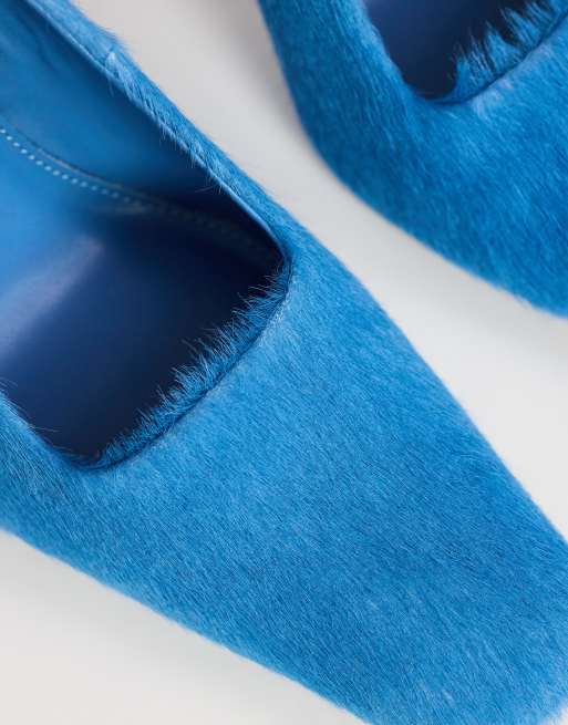 Topshop Amos escarpin à talon banane sculpté bleu en cuir véritable à poils, 4 de 4