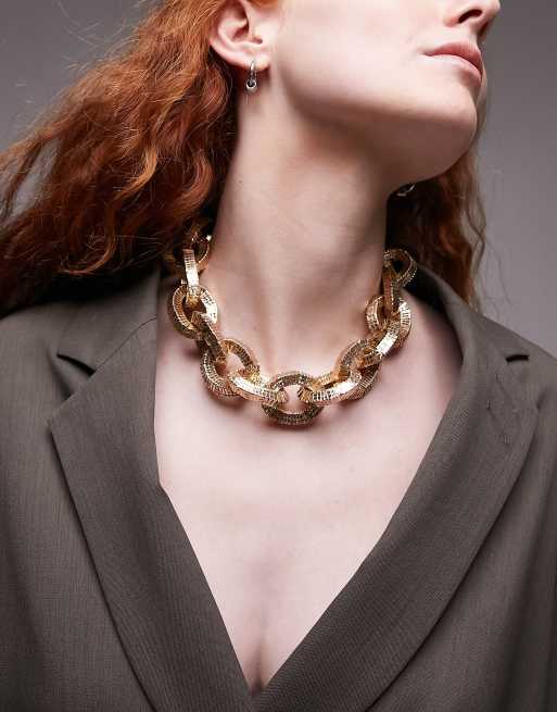 Topshop Amsterdam chunky textured chain necklace in gold tone, 2 of 4
